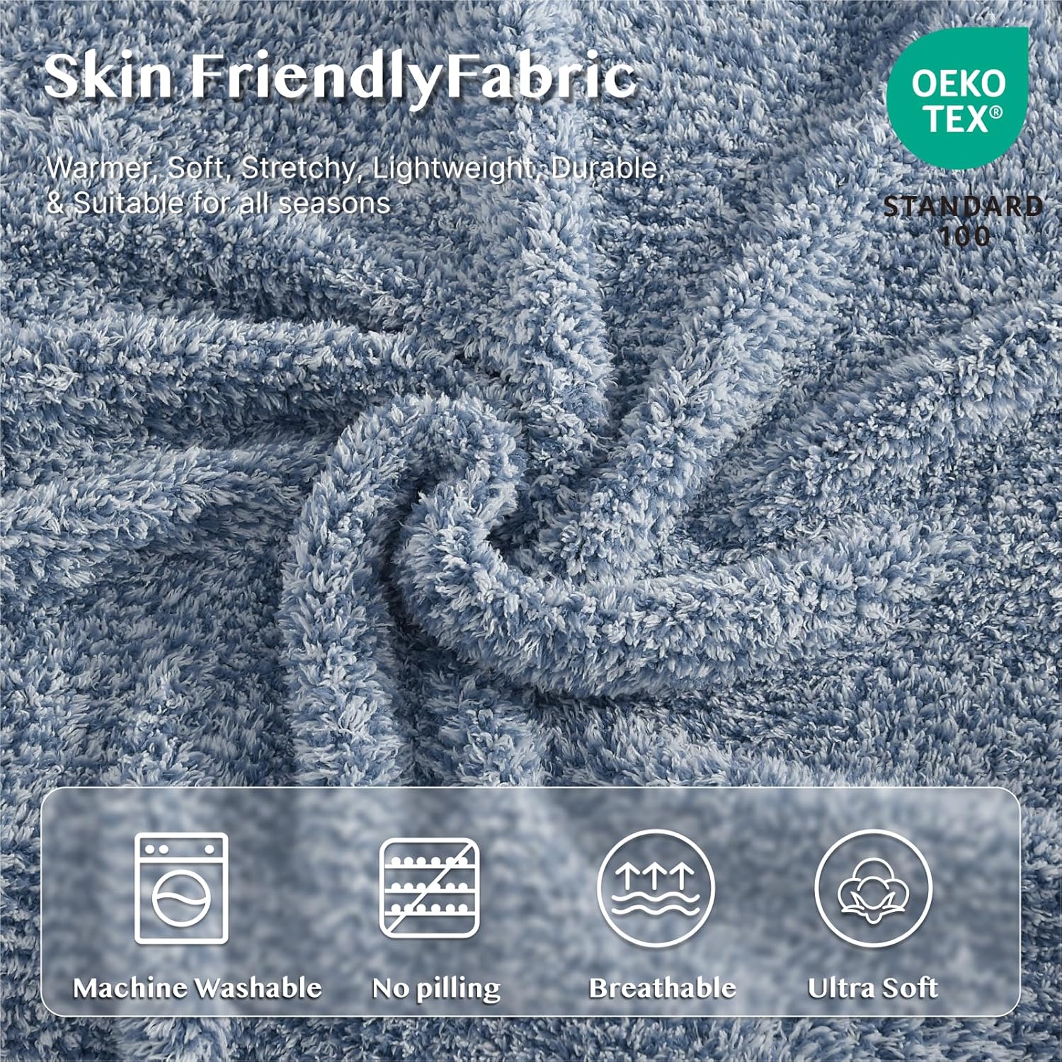 WRENSONGE Throw Blanket Cationic Dyeing Blue Soft Cozy Fluffy Warm Hand Made Weave Throw Blankets