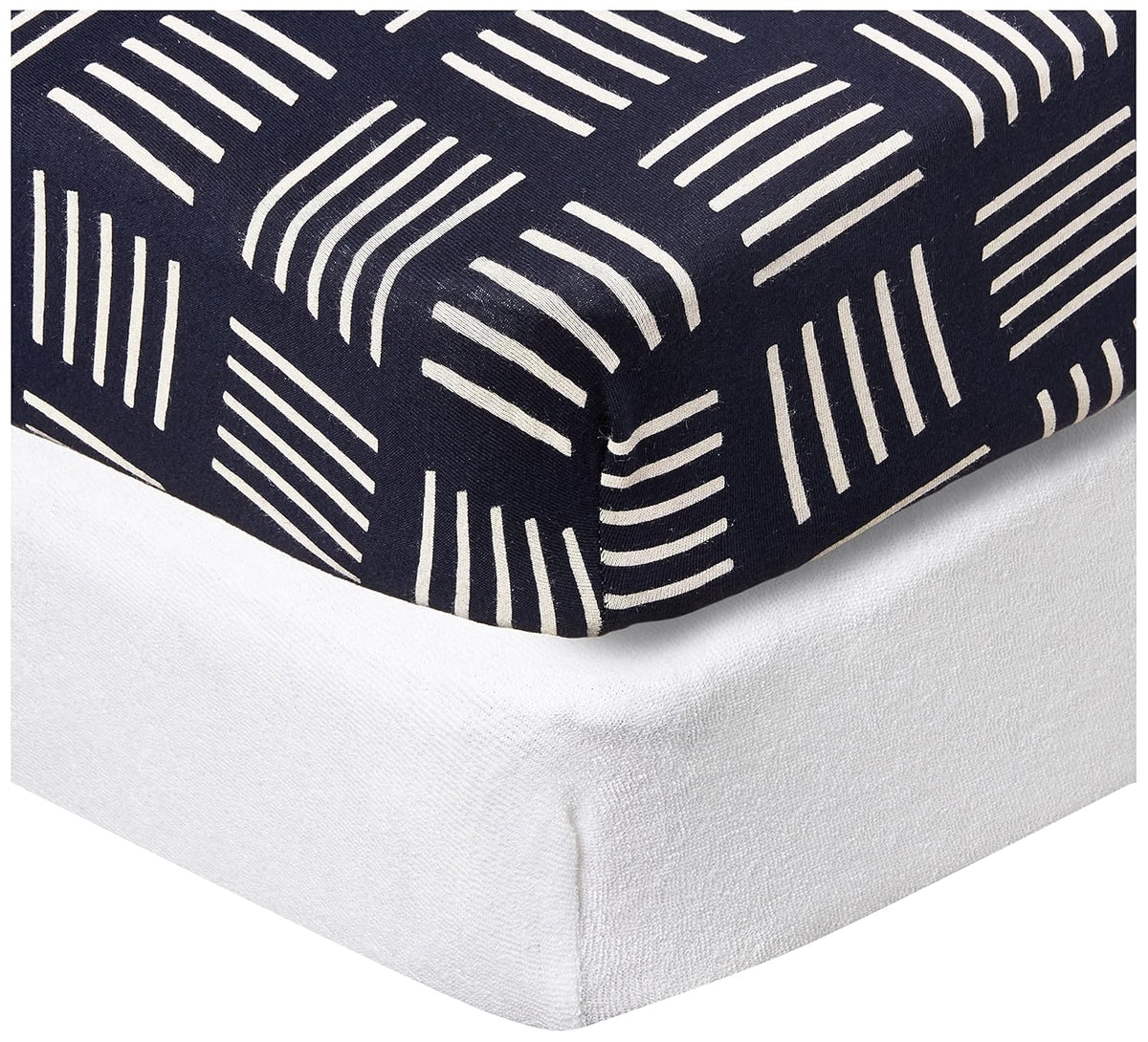 HonestBaby 2-Piece Organic Cotton Printed & Terry Changing Pad Cover Set, Sketchy Square Dark Navy