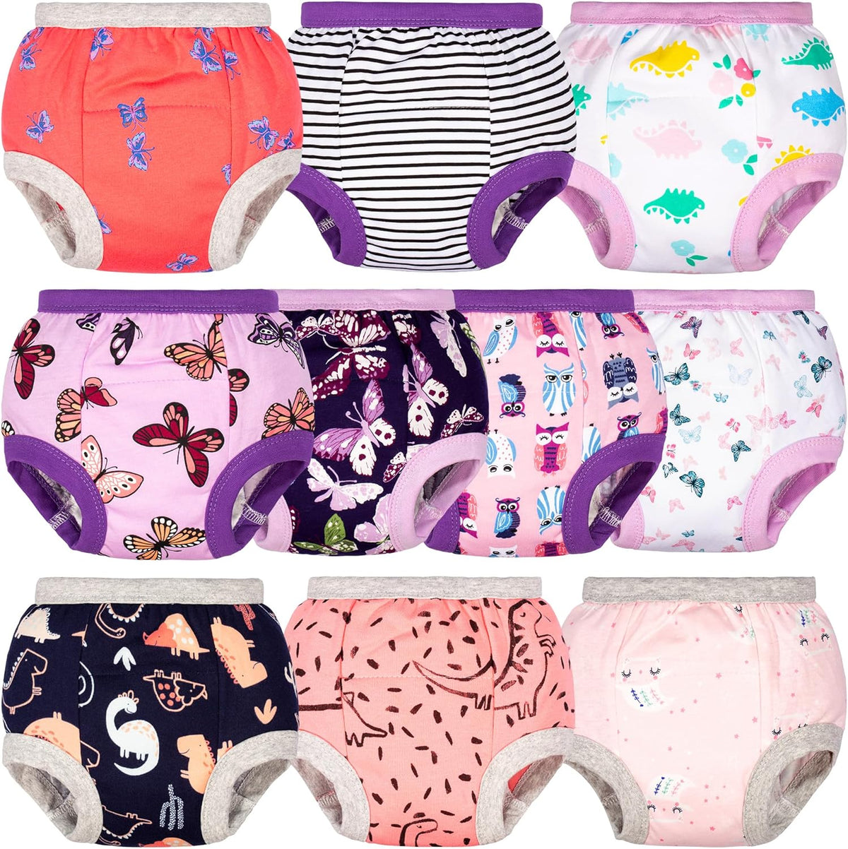 BIG ELEPHANT Potty Training Underwear - 10 Pack, 100% Cotton Absorbent Unisex Toddler Pee Pants for