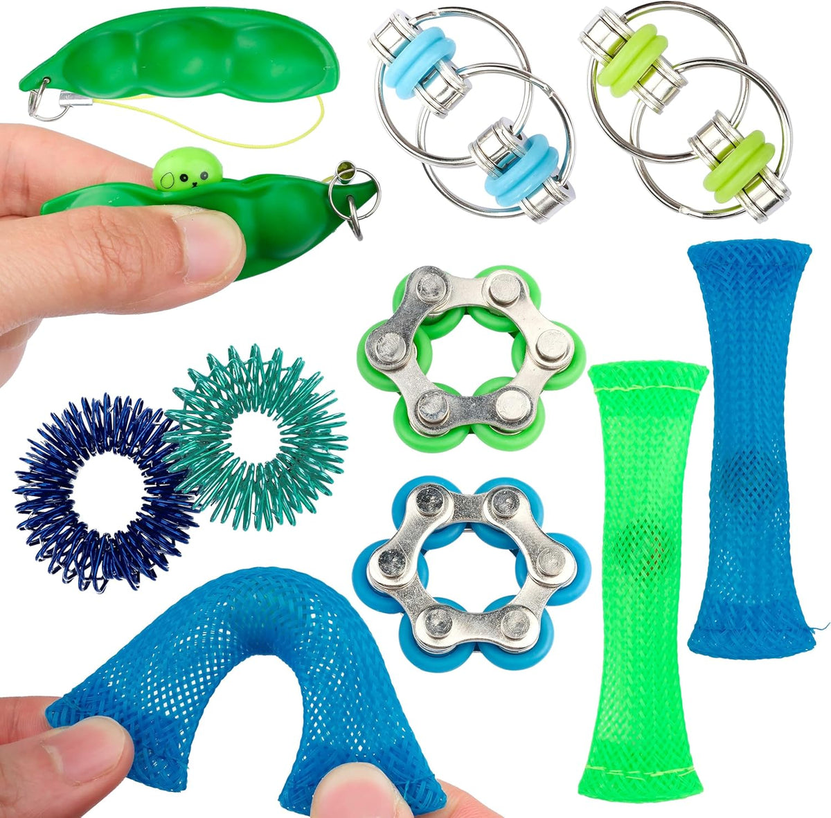 Sensory Fidget Toy 10 Set Roller Bike Chain Fidget Spinner and Marble Fidget Stress Pea Pod Stress