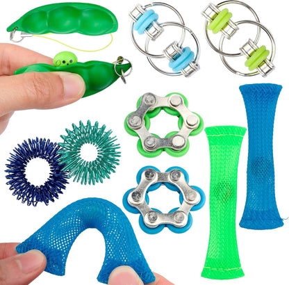 Sensory Fidget Toy 10 Set Roller Bike Chain Fidget Spinner and Marble Fidget Stress Pea Pod Stress