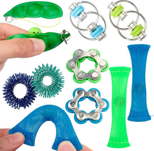 Sensory Fidget Toy 10 Set Roller Bike Chain Fidget Spinner and Marble Fidget Stress Pea Pod Stress