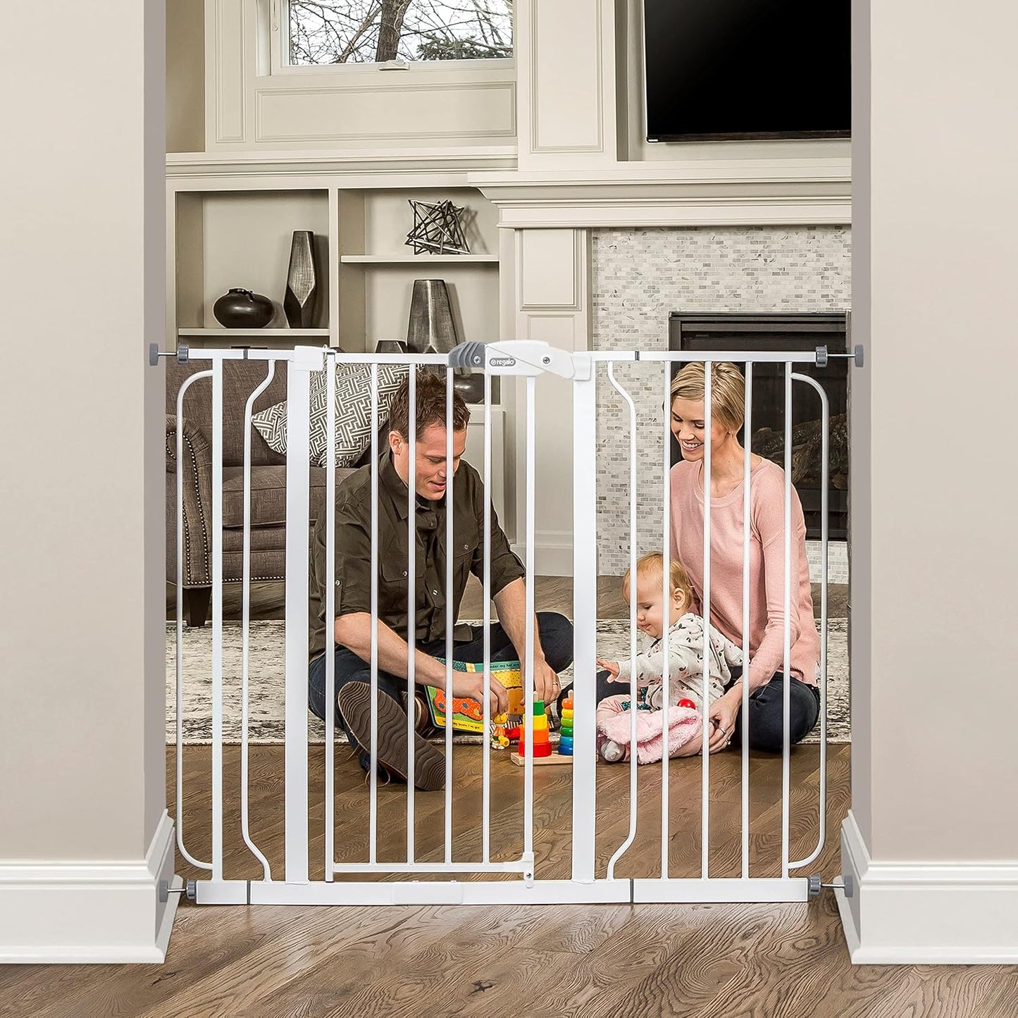 Regalo 36-Inch Extra Tall and 49-Inch-Wide Walk Thru Baby Gate, includes 4-Inch and 12-inch