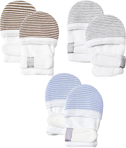 HAPIU Baby No Scratch Mittens Stay On, 100% Cotton Breathable, Adjustable Infant Gloves for Boys