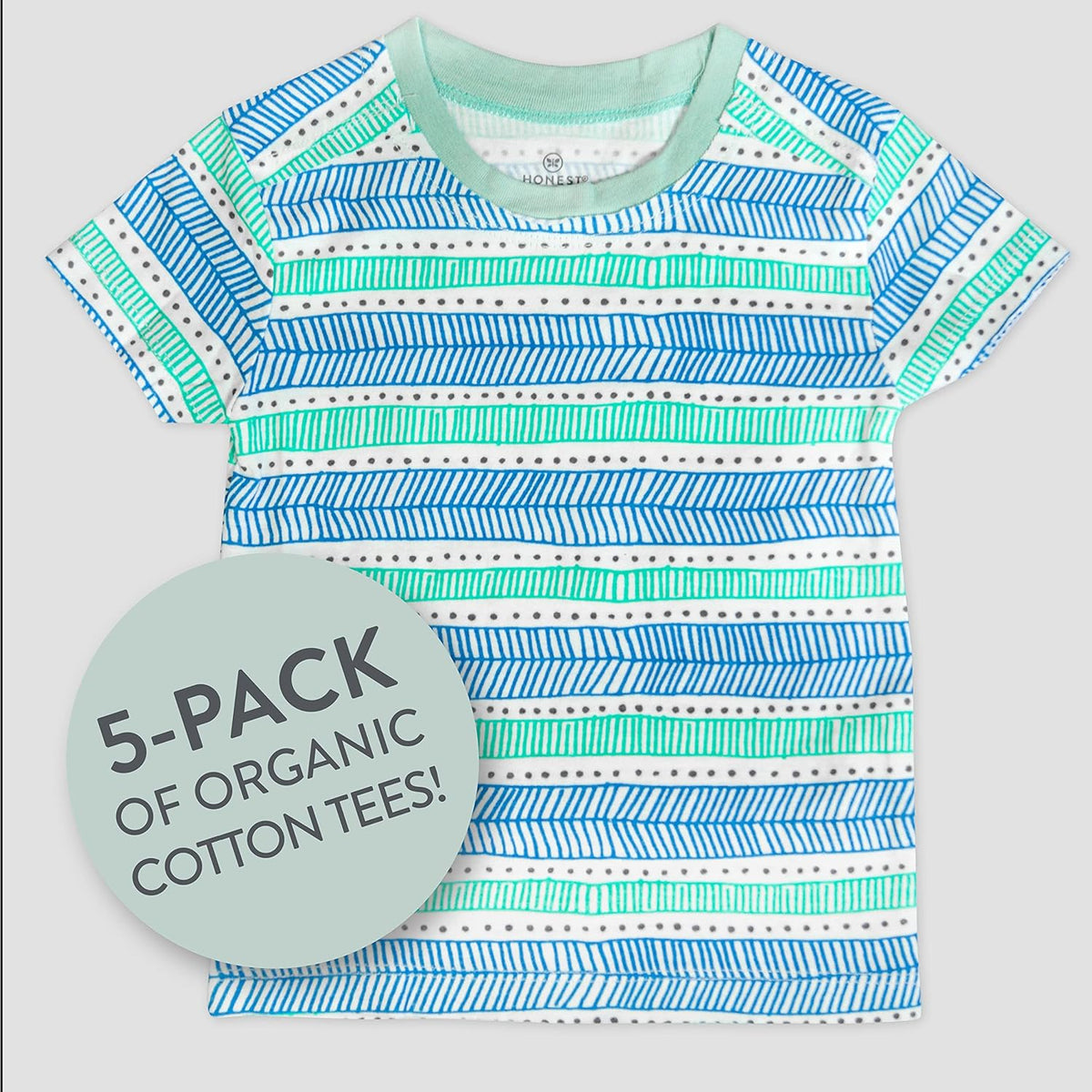 HonestBaby 5-Pack Short Sleeve T-Shirts 100% Organic Cotton Baby, Toddler, Little Kid, Boy, Girl