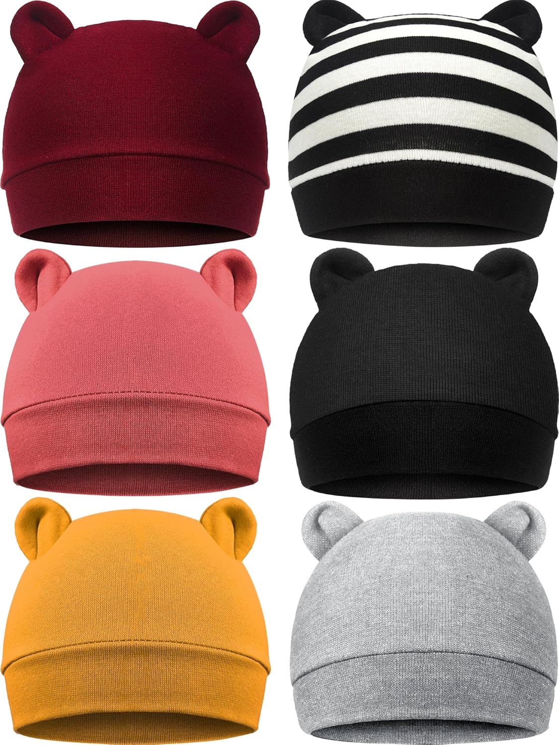 Geyoga 6 Pieces Newborn Baby Hat Bear Ears Infant Caps Baby Boy Girl Toddler Hats Infant Beanie