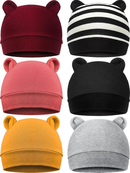 Geyoga 6 Pieces Newborn Baby Hat Bear Ears Infant Caps Baby Boy Girl Toddler Hats Infant Beanie