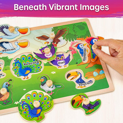 SYNARRY Wooden Puzzles for Toddlers 1-3, 6XSET Animals Puzzles for Toddlers 2-4 with Rack, Toddler