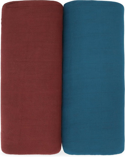 Comfy Cubs Muslin Swaddle Blankets Pack of 2 - 47 x 47 Inch Soft Cotton Baby Blanket Set, Large