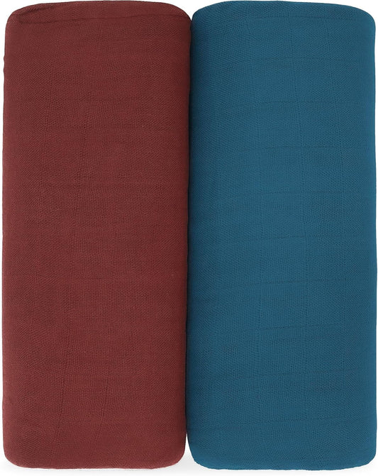 Comfy Cubs Muslin Swaddle Blankets Pack of 2 - 47 x 47 Inch Soft Cotton Baby Blanket Set, Large