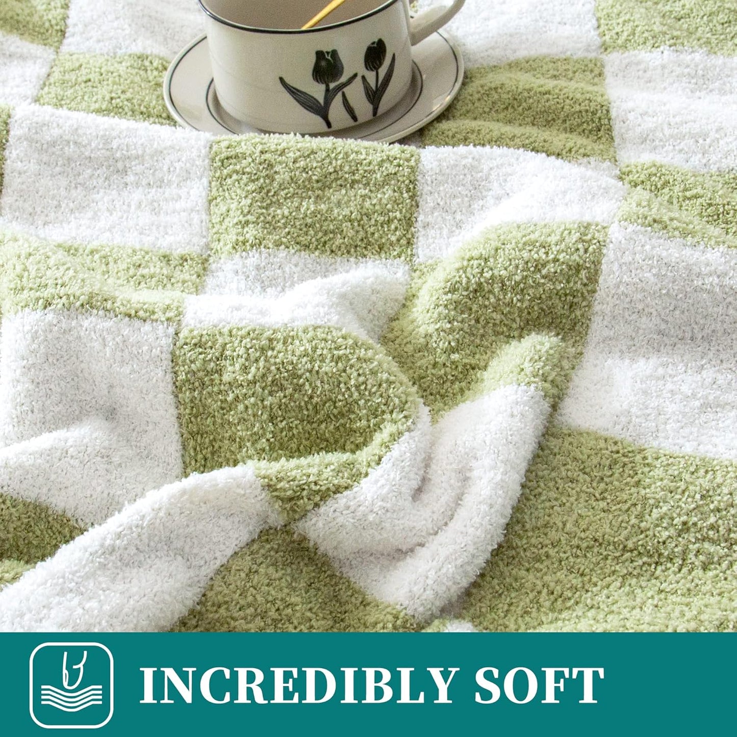 SeaRoomy Checkered Throw Blanket, Ultra Soft Cozy Microfiber Knit Throw Blanket, Warm Fluffy