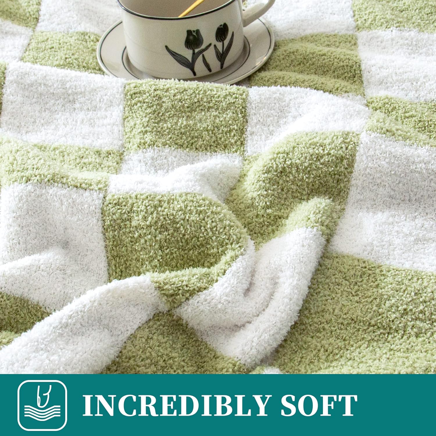 SeaRoomy Checkered Throw Blanket, Ultra Soft Cozy Microfiber Knit Throw Blanket, Warm Fluffy