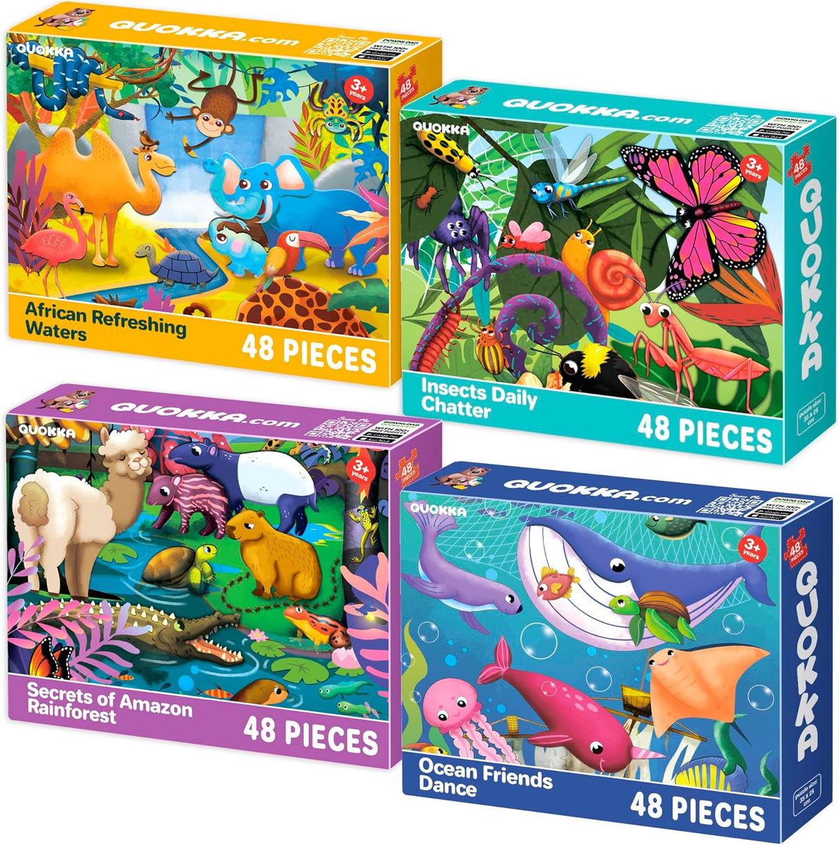 QUOKKA Puzzles for Toddlers 4-6 – 4 x 48 Pieces Jigsaw Puzzles for Kids Ages 3-5 – Learning