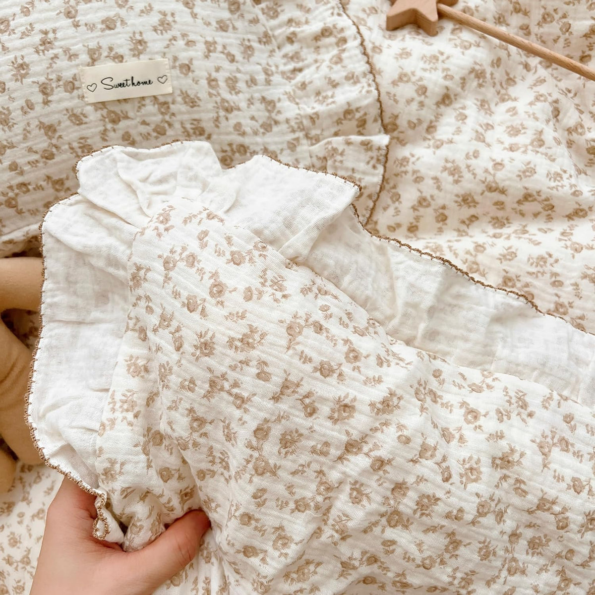 BuLuTu Camellia Floral Print Pillowcase King Muslin Cotton Pillow Case Chic Shabby Pillow Cover