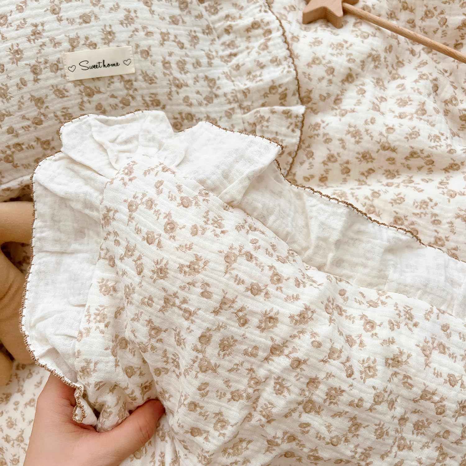 BuLuTu Camellia Floral Print Pillowcase King Muslin Cotton Pillow Case Chic Shabby Pillow Cover