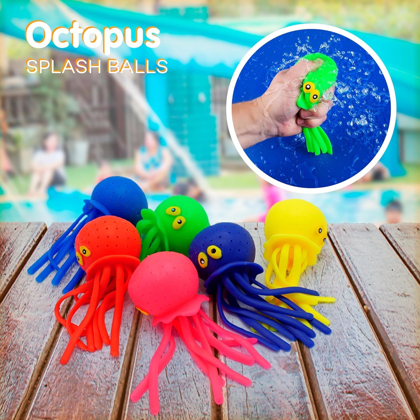 4E's Novelty Octopus Water Balls - Pack of 6 - Pool Toys for Kids Sensory Absorbent Water Splash