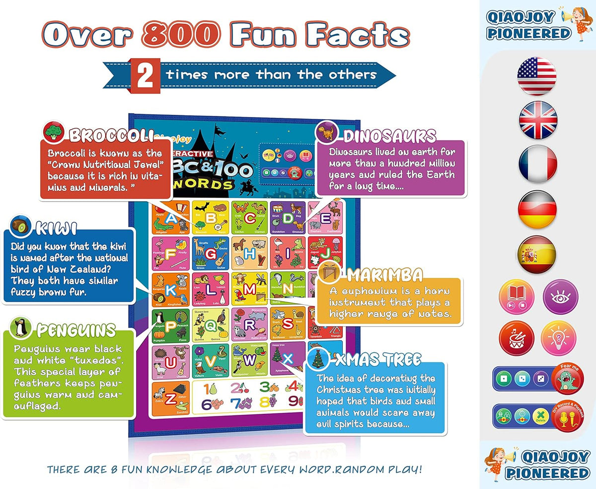 Bilingual Interactive for Kids Talking USA Map Alphabet Poster for Toddlers Learning and