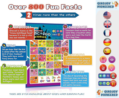 Bilingual Interactive for Kids Talking USA Map Alphabet Poster for Toddlers Learning and