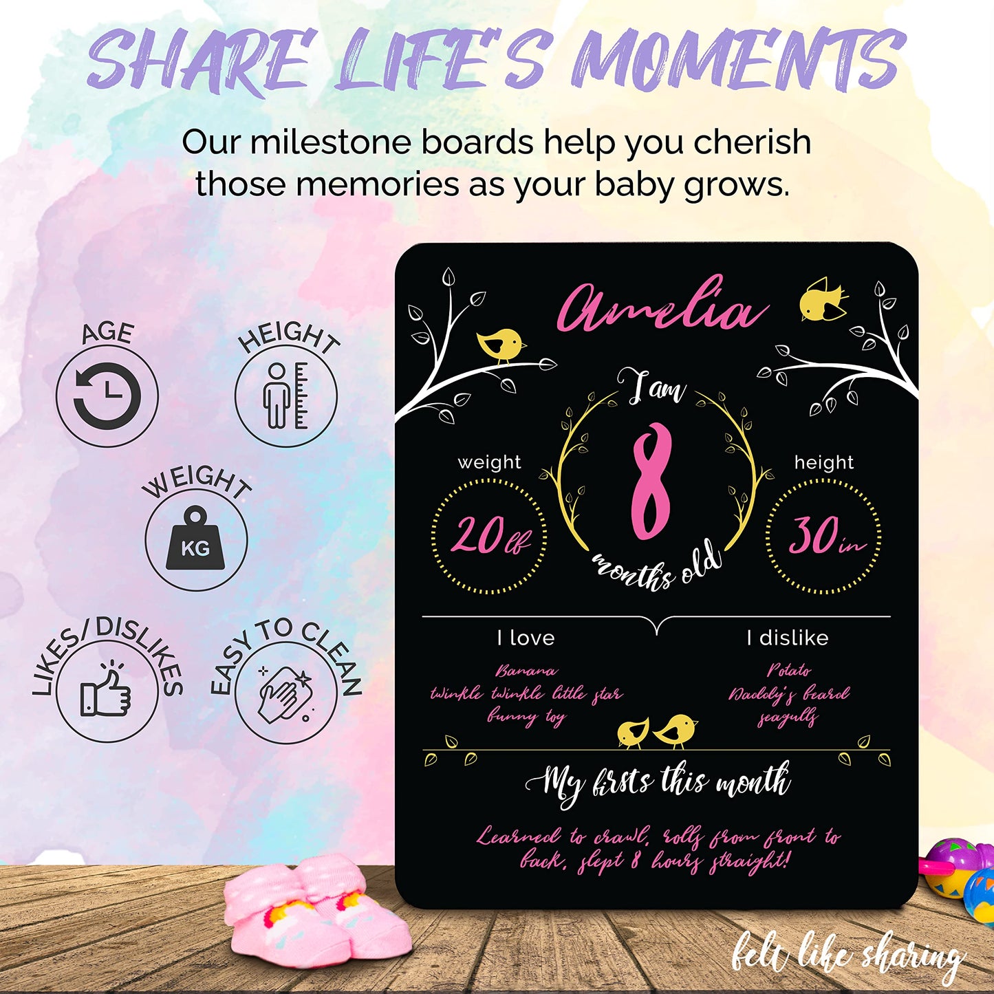 Felt Like Sharing Baby Milestone Chalkboard Sign (12”x16”, 3 Markers)