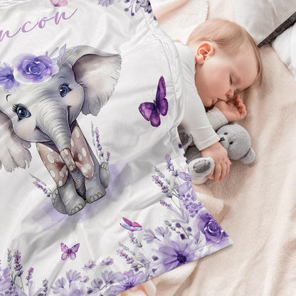 Custom Baby Blanket with Name Personalized Baby Name Blankets for Girls Customized Elephant Blanket