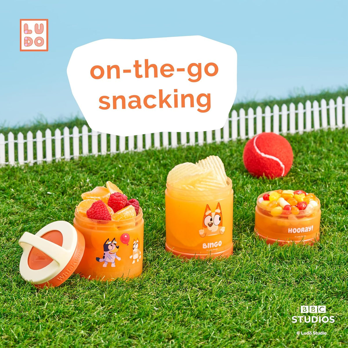 Whiskware Bluey Stackable Snack Containers for Kids and Toddlers, 3 Stackable Snack Cups for School
