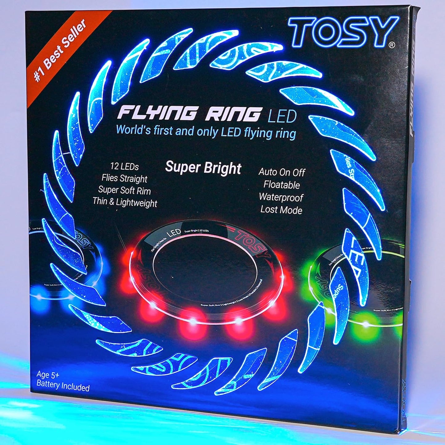 TOSY Flying Ring - 16 Million Color RGB or 12 LEDs, Super Bright, Lost Mode, Auto Light Up, Camping