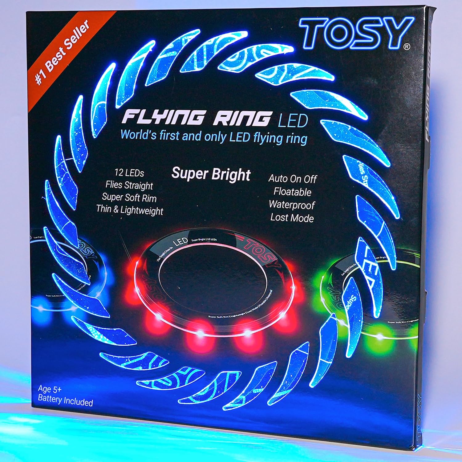 TOSY Flying Ring - 16 Million Color RGB or 12 LEDs, Super Bright, Lost Mode, Auto Light Up, Camping