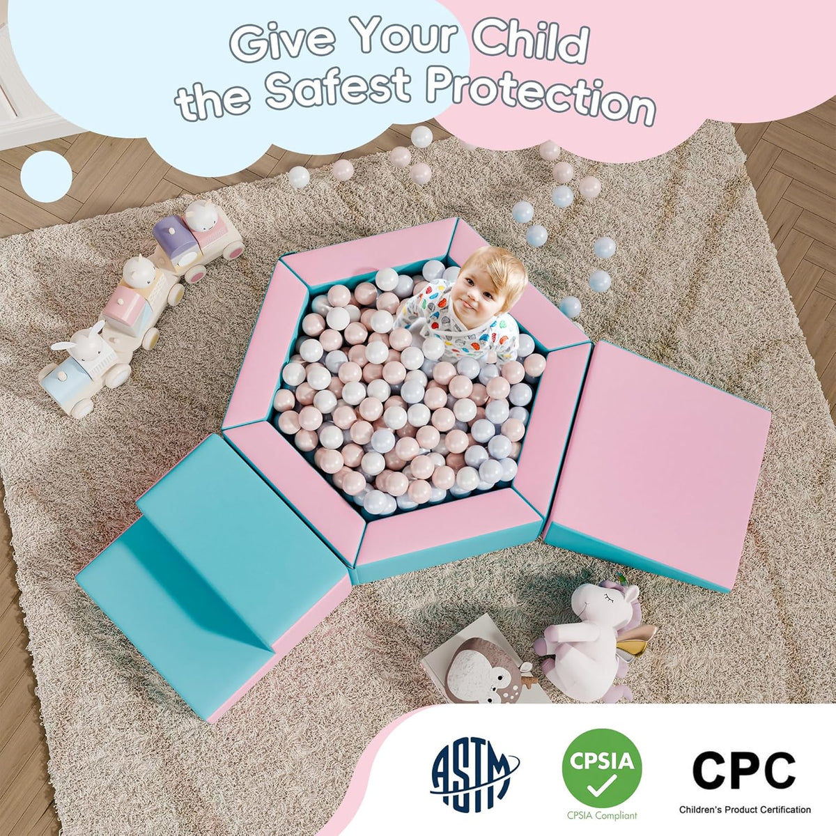 Foam Climbing Blocks for Girls Toddlers,Pink Soft Play Set Ball Pit,Climb & Crawl Foam Playset for