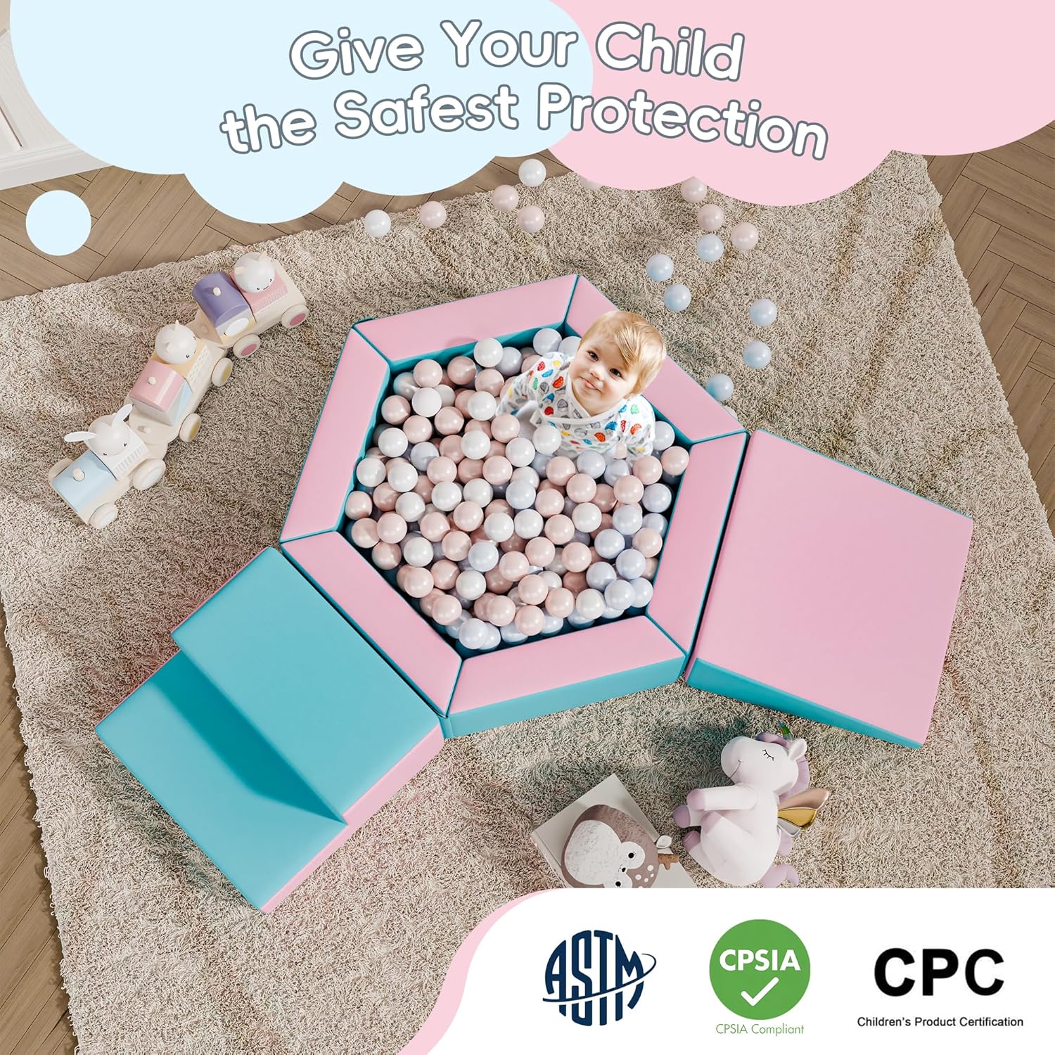 Foam Climbing Blocks for Girls Toddlers,Pink Soft Play Set Ball Pit,Climb & Crawl Foam Playset for