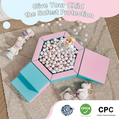 Foam Climbing Blocks for Girls Toddlers,Pink Soft Play Set Ball Pit,Climb & Crawl Foam Playset for