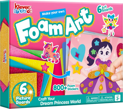 Klever Kits Foam Art Kit for Kids, EVA Foam Stickers with 6 Art Board and 800+ Stickers, DIY Arts