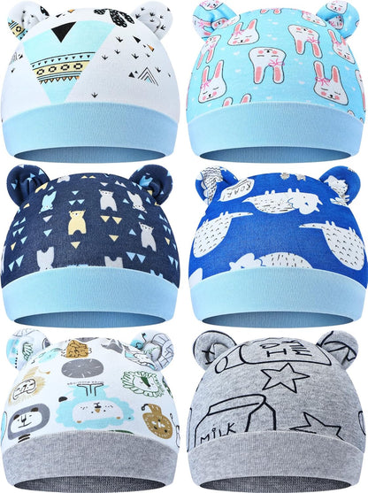 Geyoga 6 Pieces Newborn Baby Hat Bear Ears Infant Caps Baby Boy Girl Toddler Hats Infant Beanie