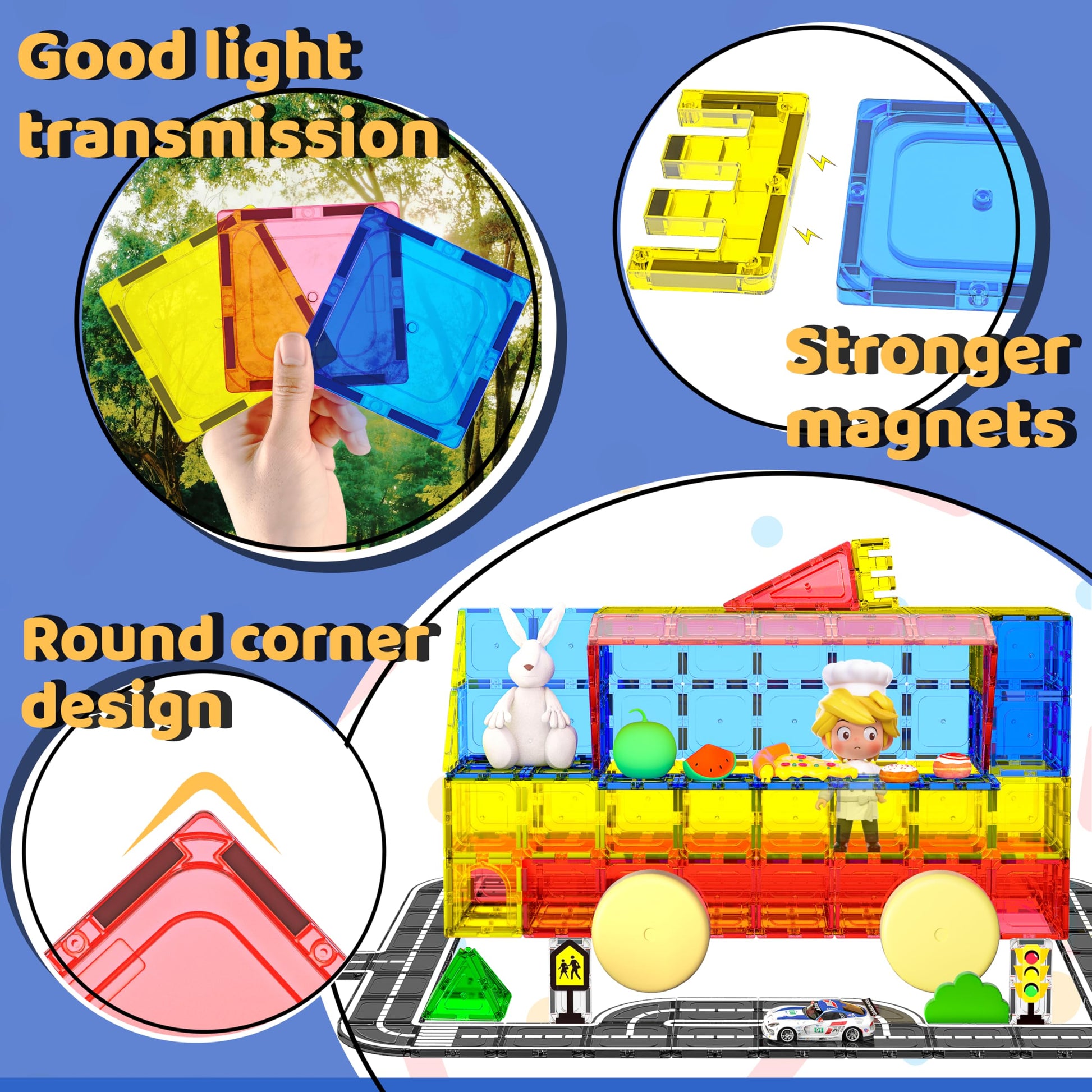 Magnetic Tiles - Road Set, Magnetic Building Blocks, Preschool Montessori Toys Gift for 3+ Year Old