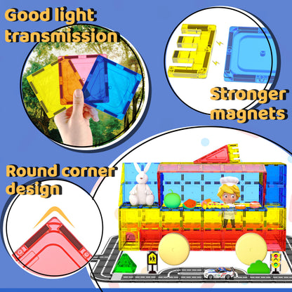 Magnetic Tiles - Road Set, Magnetic Building Blocks, Preschool Montessori Toys Gift for 3+ Year Old