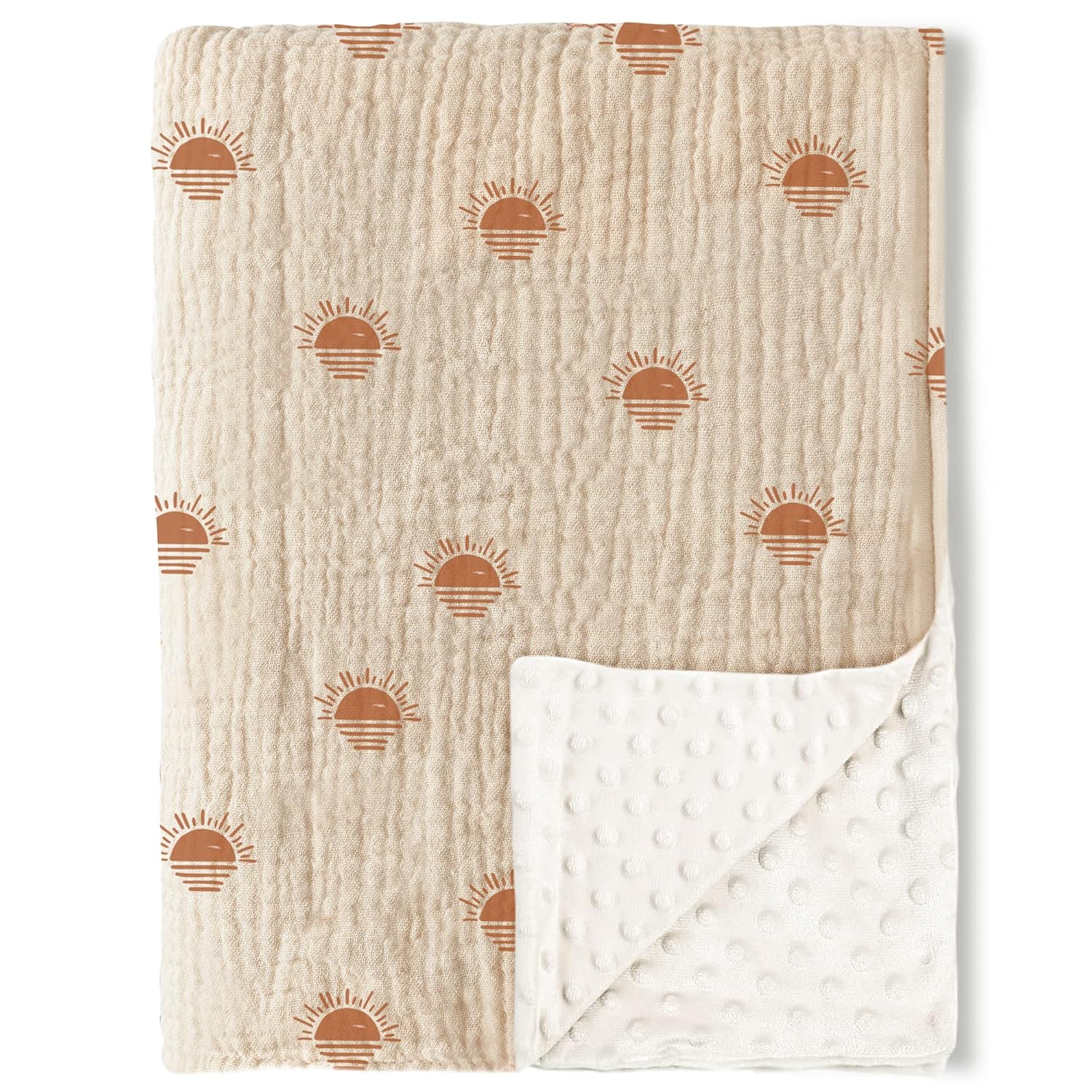 Konssy Baby Blankets for Unisex Boys Girls, Super Soft Nursery Minky Blankets with Muslin Cotton