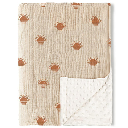 Konssy Baby Blankets for Unisex Boys Girls, Super Soft Nursery Minky Blankets with Muslin Cotton