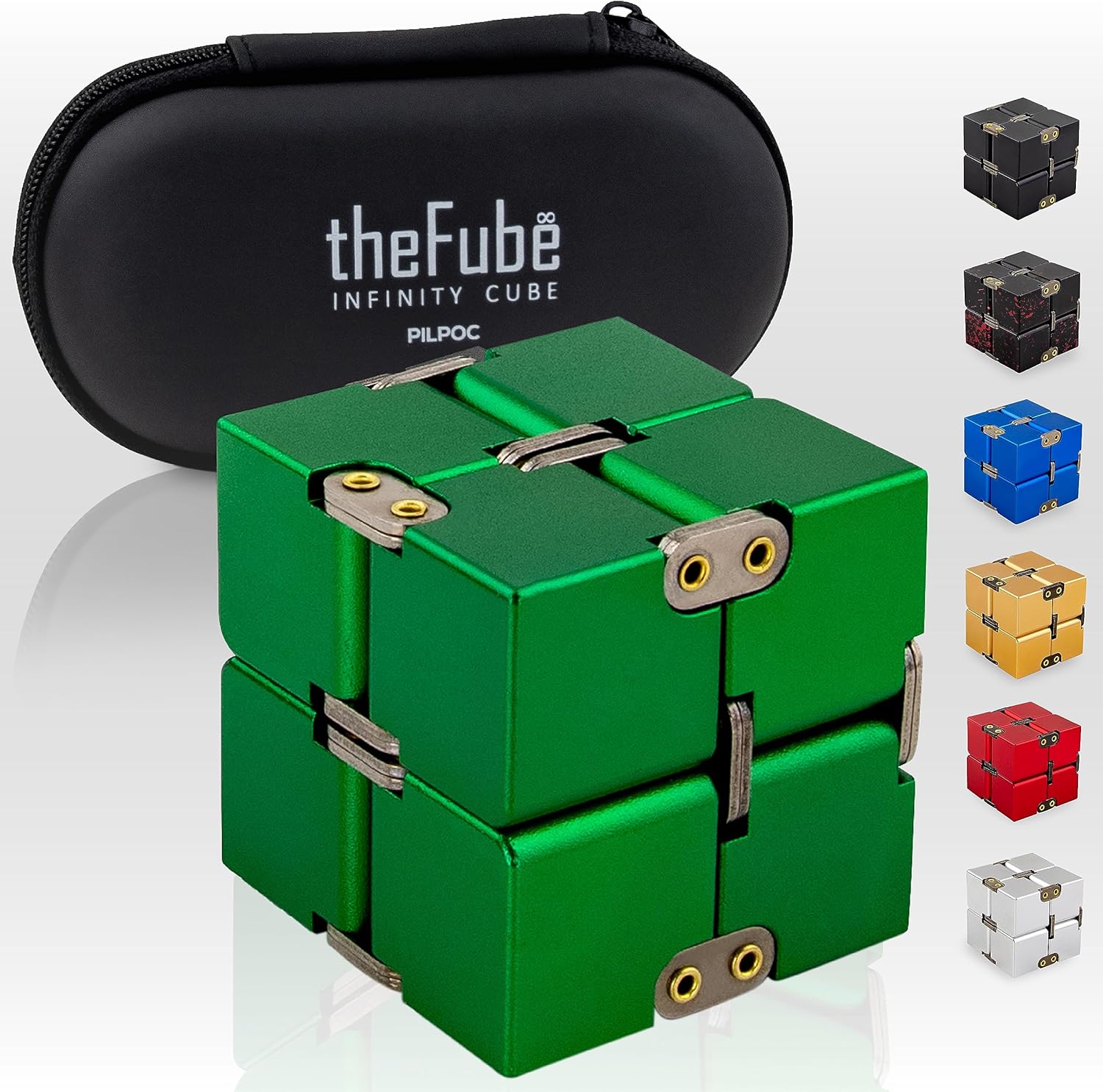 PILPOC theFube Infinity Cube Fidget Desk Toy - Aluminum Infinite Magic Cube with Case, Sturdy