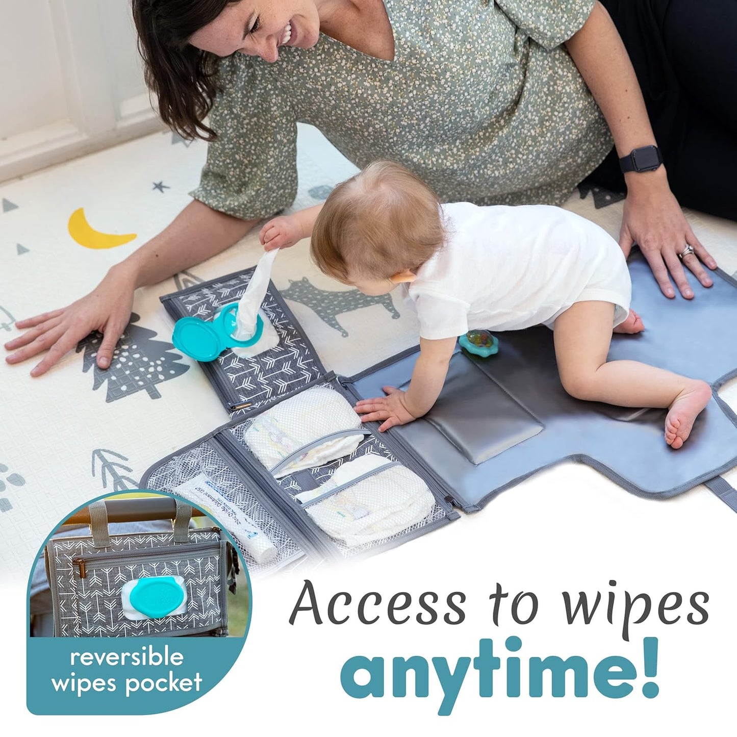 Kopi Baby Portable Diaper Changing Pad - Baby Diaper Changer Travel Bag with Wipes Pocket, Smart