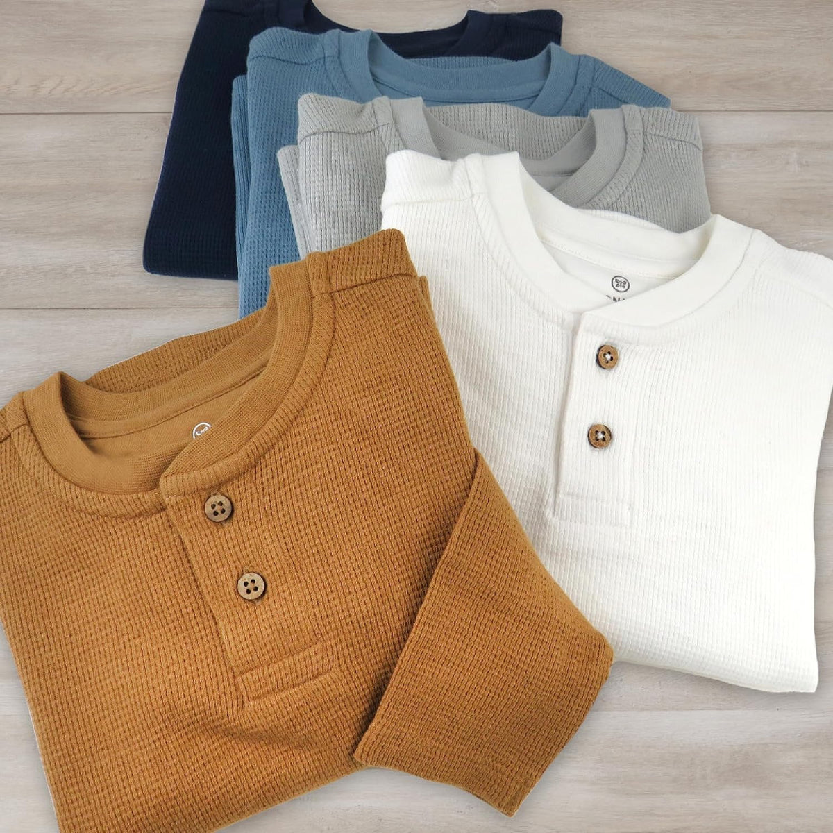 HonestBaby 5-pack Waffle Henley Long Sleeve Shirts 100% Organic Cotton for Infant Baby and Toddler