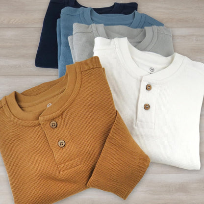 HonestBaby 5-pack Waffle Henley Long Sleeve Shirts 100% Organic Cotton for Infant Baby and Toddler