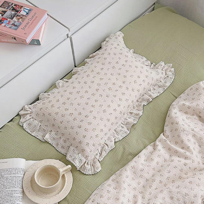 BuLuTu Cotton Muslin Kids Toddler Pillowcase Sprout Pattern, Shabby Chic Nursery Pillow Cover with
