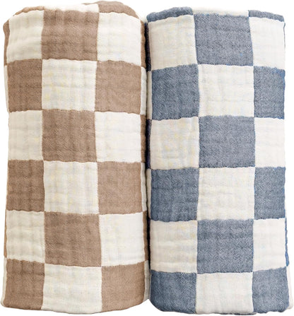 Ultra Soft Checkered Muslin Baby Blanket Pack of 2 Cotton Swaddles Bed Blankets for Babies and