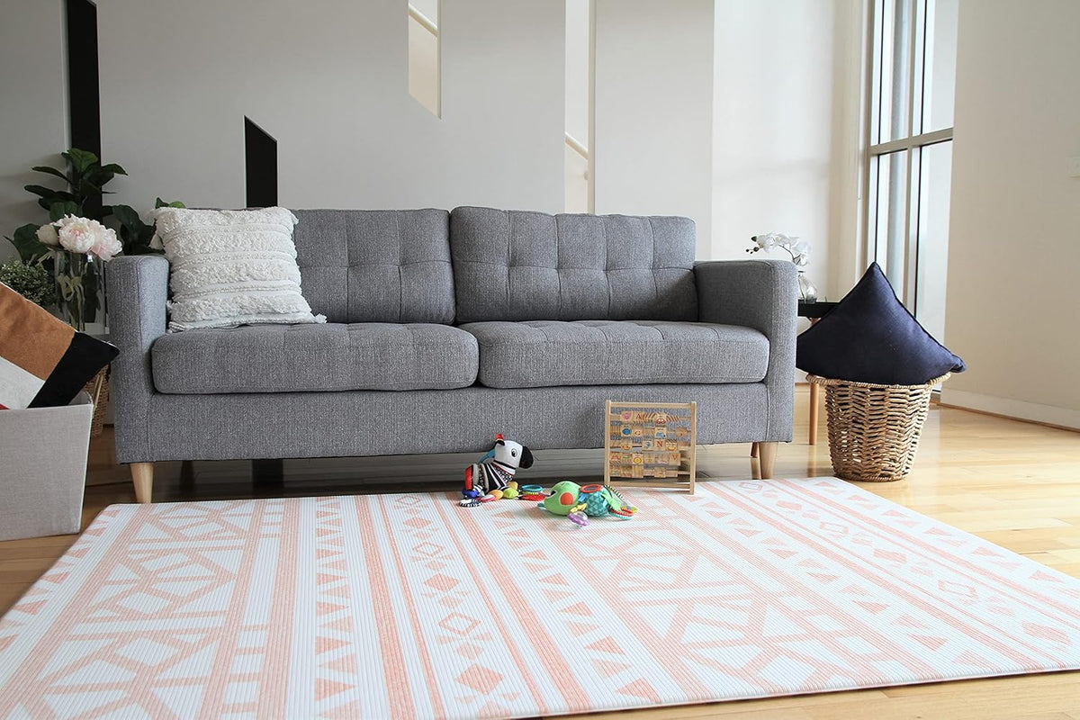 Cushmat Stylish Reversible Foam Play Mat (Large, Crystals - Gray Pink) - Soft, Waterproof, Durable