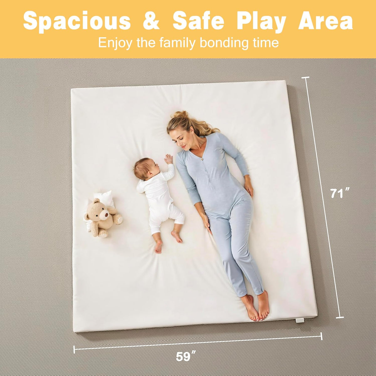 Padded 71" ×59" Large Baby Play Mat for Floor, 1.3" Thick Foam Mat with Soft Vegan Leather, Baby