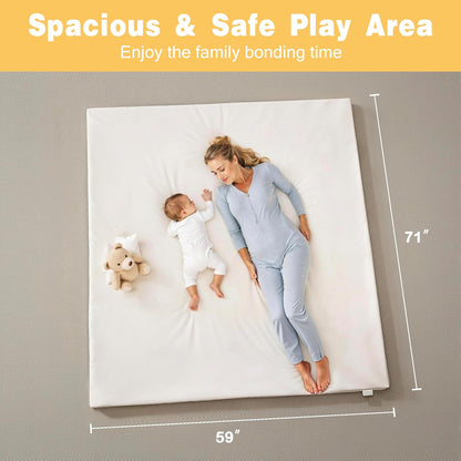 Padded 71" ×59" Large Baby Play Mat for Floor, 1.3" Thick Foam Mat with Soft Vegan Leather, Baby
