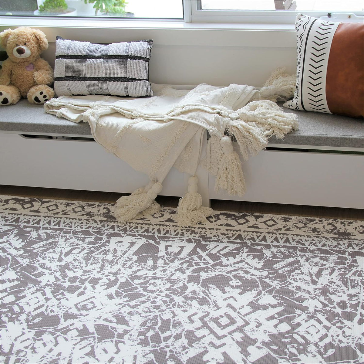 Cushmat Stylish Reversible Foam Play Mat (Large, Explorer - Ash Rose) - Soft, Waterproof, Durable