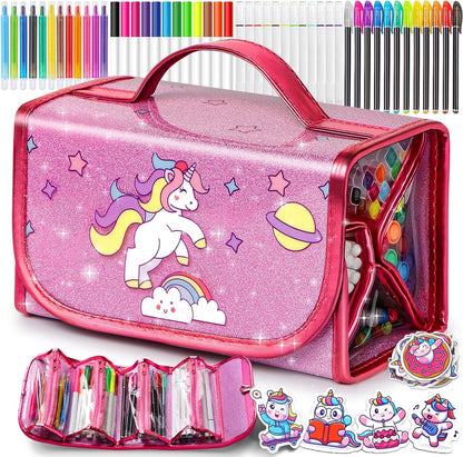 beefunni Unicorn Washable Markers Set 48 pcs with Glitte Pencil Case, Art Supplies for Kids Ages