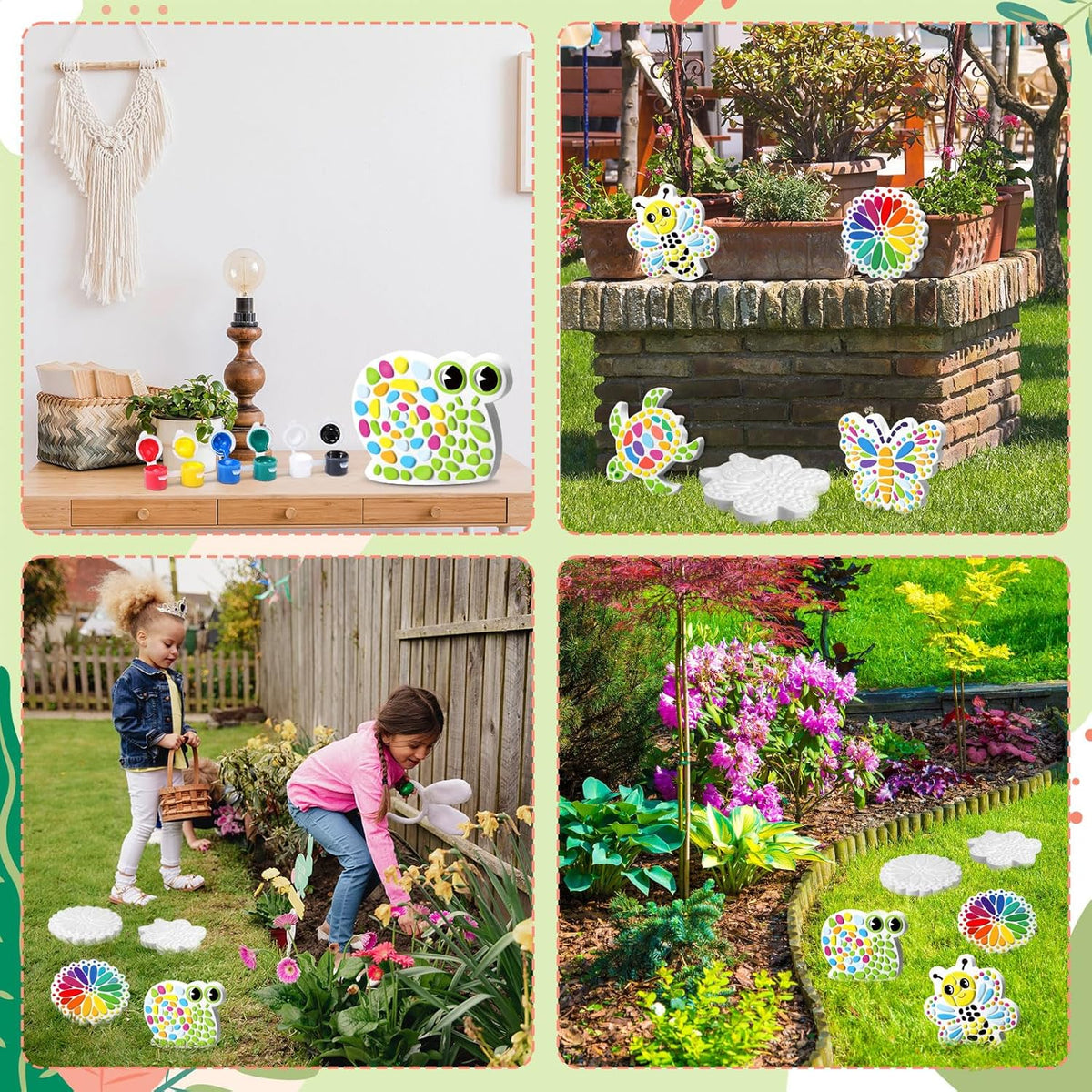 6 Pack Paint Your Own Plaster Stones - Kids Summer Arts and Crafts Garden Handprint Stepping Stone