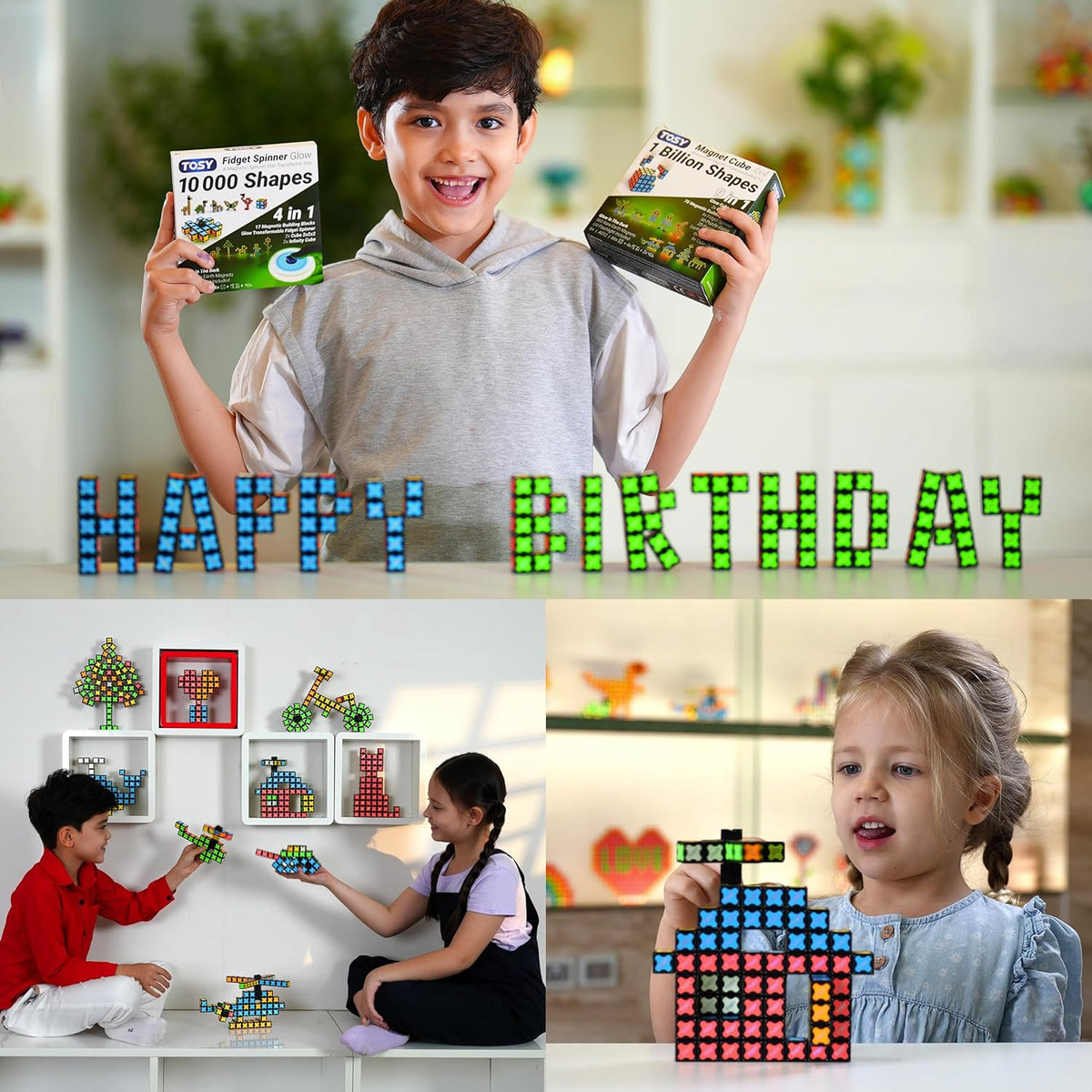 TOSY Magnet Cube 4x4 - 560 Magnets, 70 Blocks, 8 in 1 Toy: Puzzle Cube Game, Creative Building