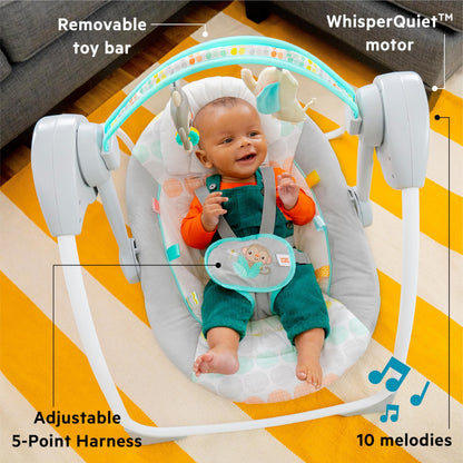Bright Starts Portable Automatic 6-Speed Baby Swing with Adaptable Speed, Taggies, Music